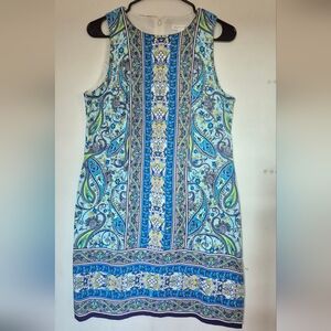 London Times Blue and Green Patterned Dress